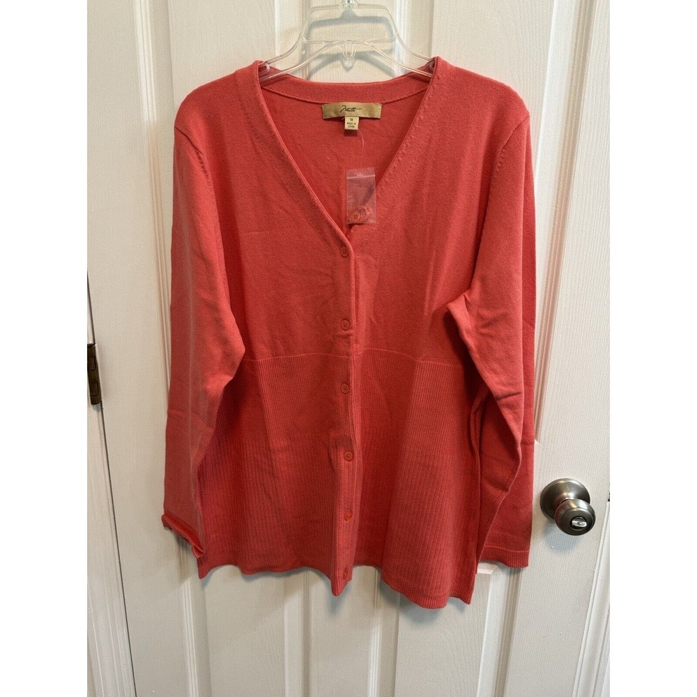 Motto Button Cardigan XL Long Sleeve Orange Cotton Nylon VNeck A212564 New​